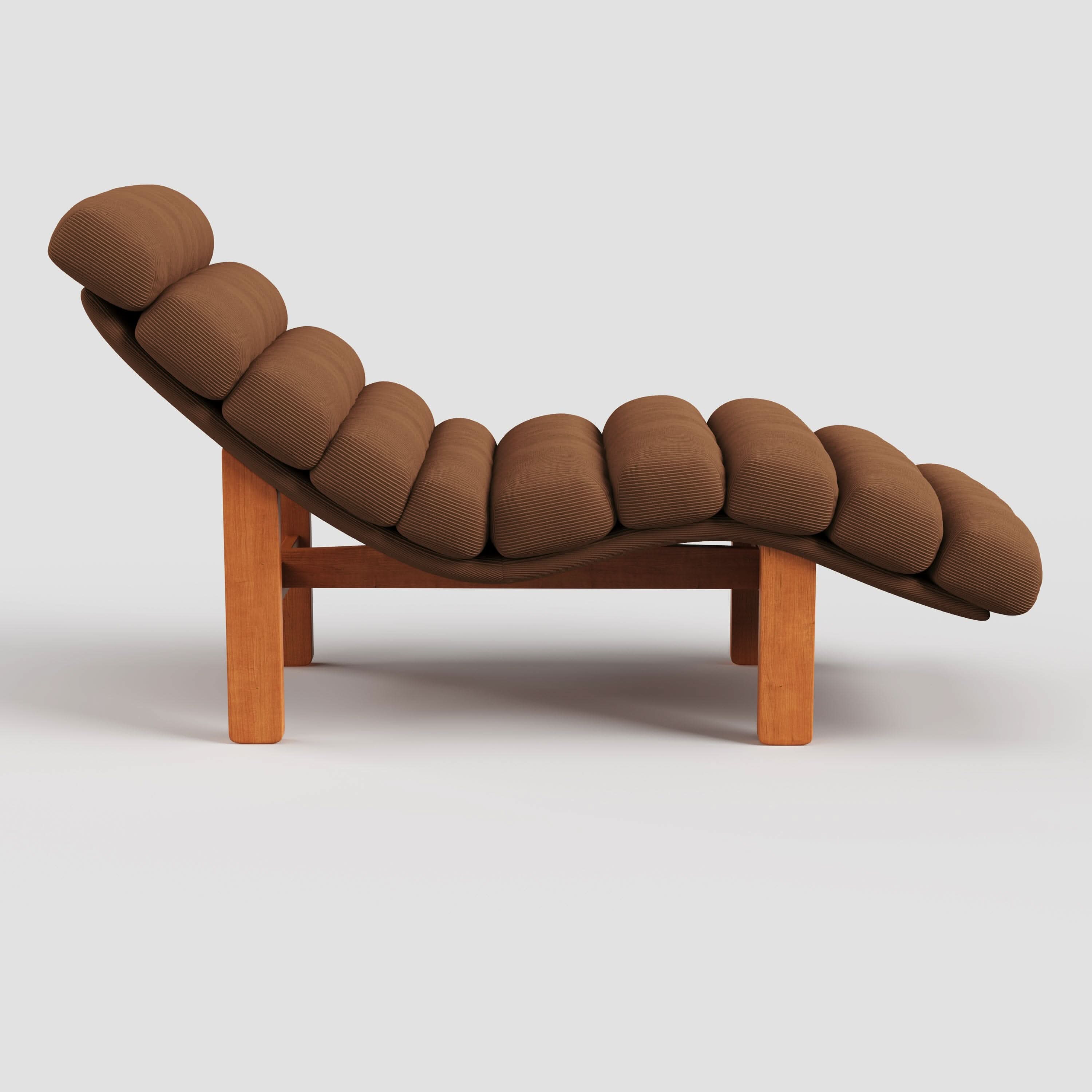 Cottonfy Modern Ergonomic Corduroy Chaise Lounge with Natural Wooden Frame