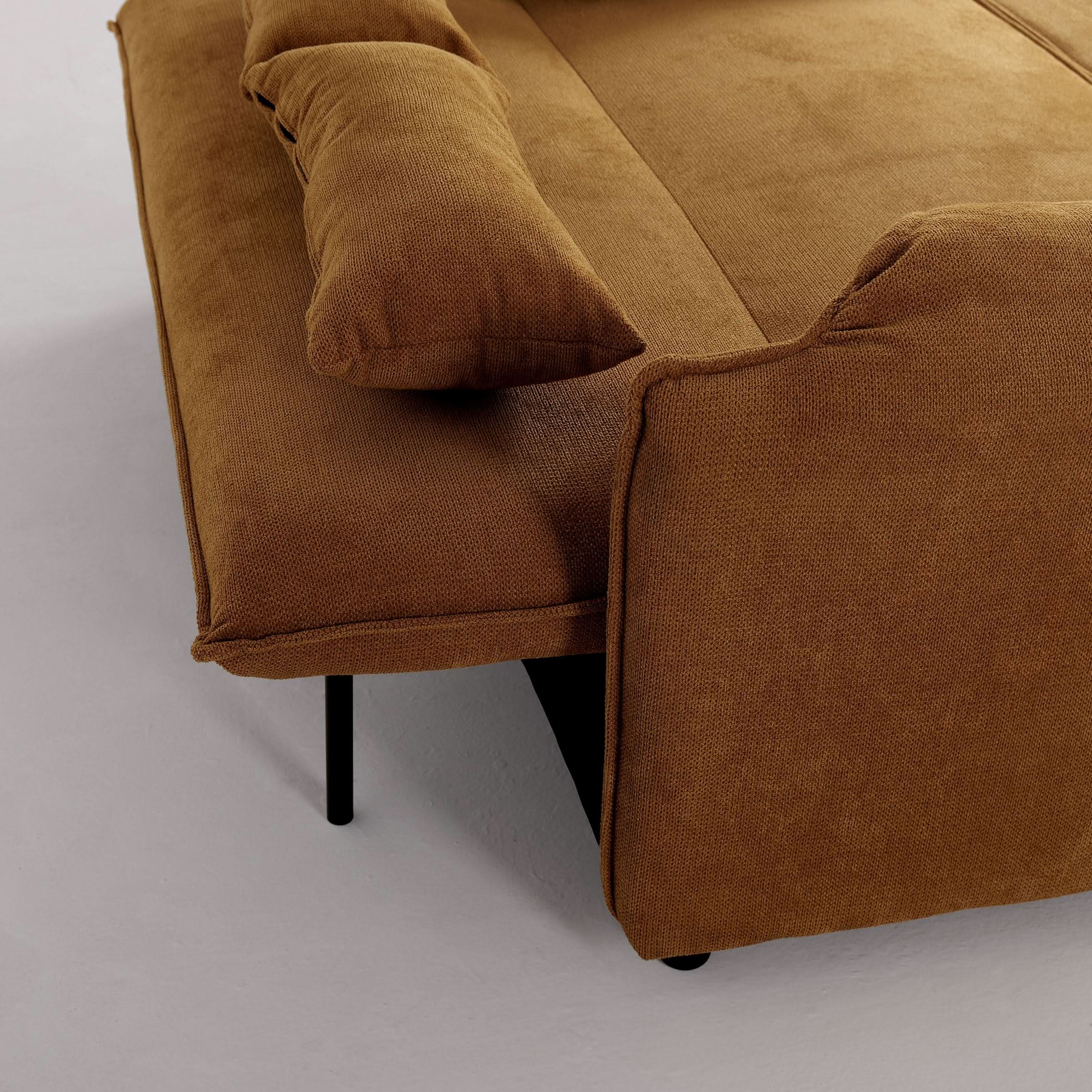 Caramel & Ginger Yellow Fabric Sofa Bed with Adjustable Backrest and Easy Pull-Out Mechanism