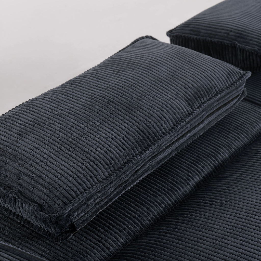 Caramel & Deep Blue Corduroy Sofa Bed with Adjustable Backrest and Spring Coil Support