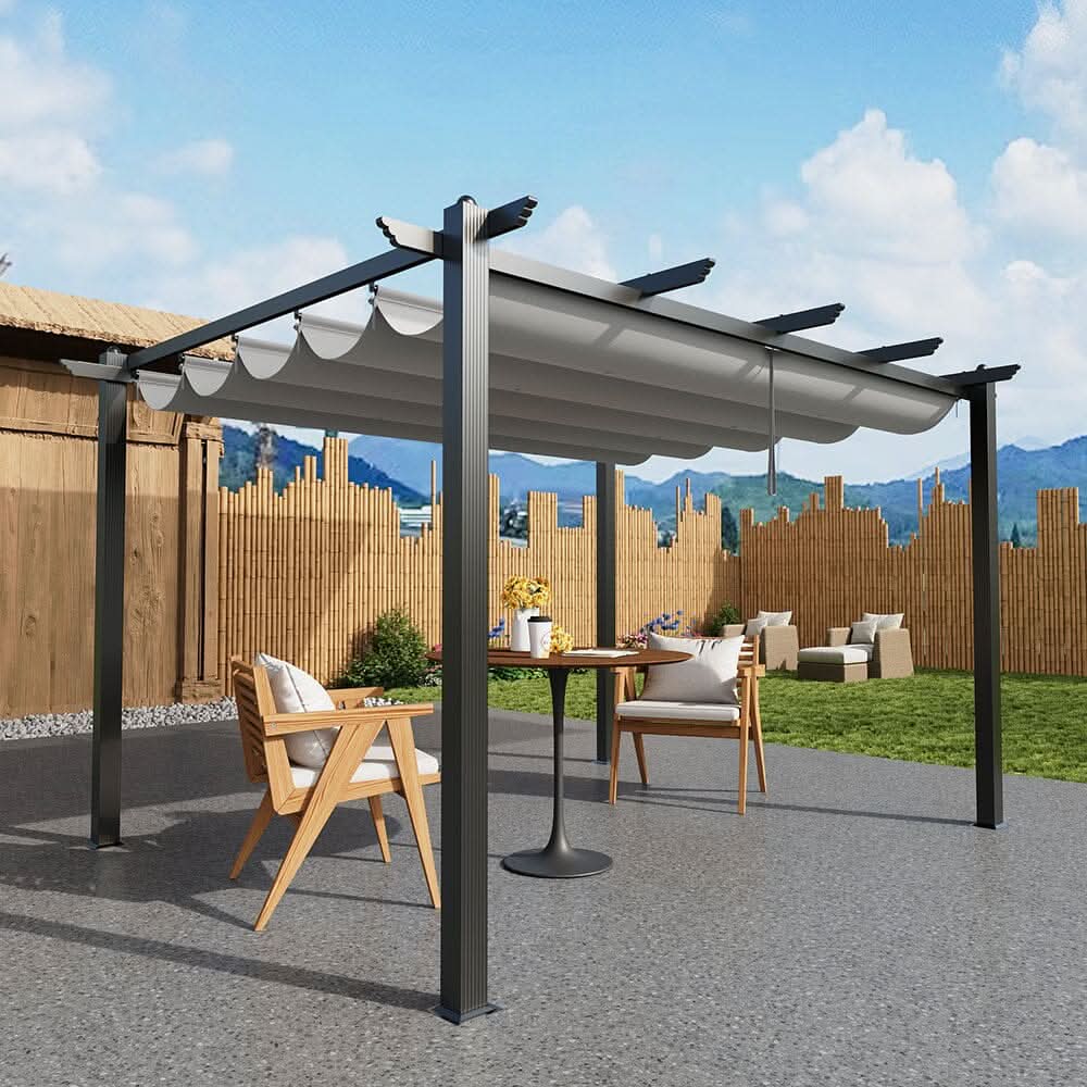 3x3m/3x4m/3x6m/4x4m All-Aluminum Flat Top Tarp Tent -Off-White/Light Grey