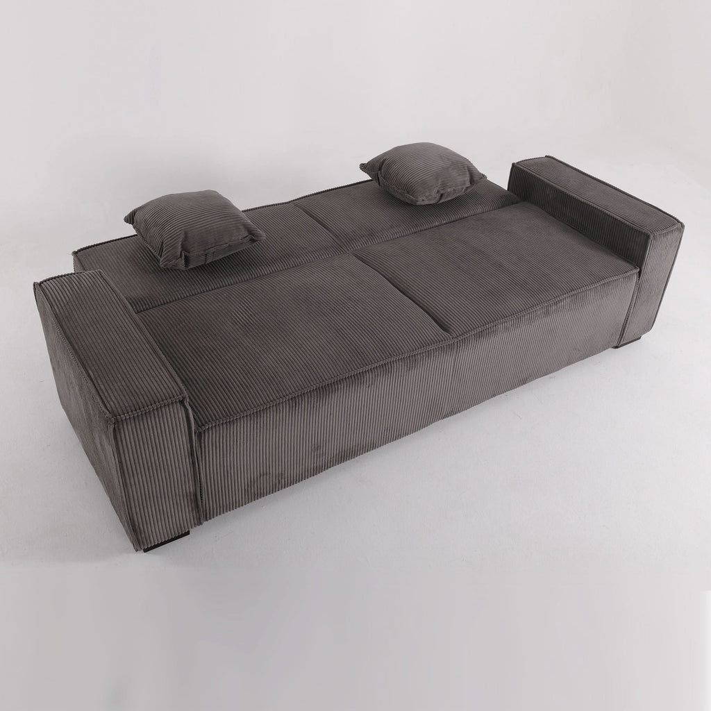 Beige & Grey Corduroy Sofa Bed with Adjustable Backrest and Spring Coil Support
