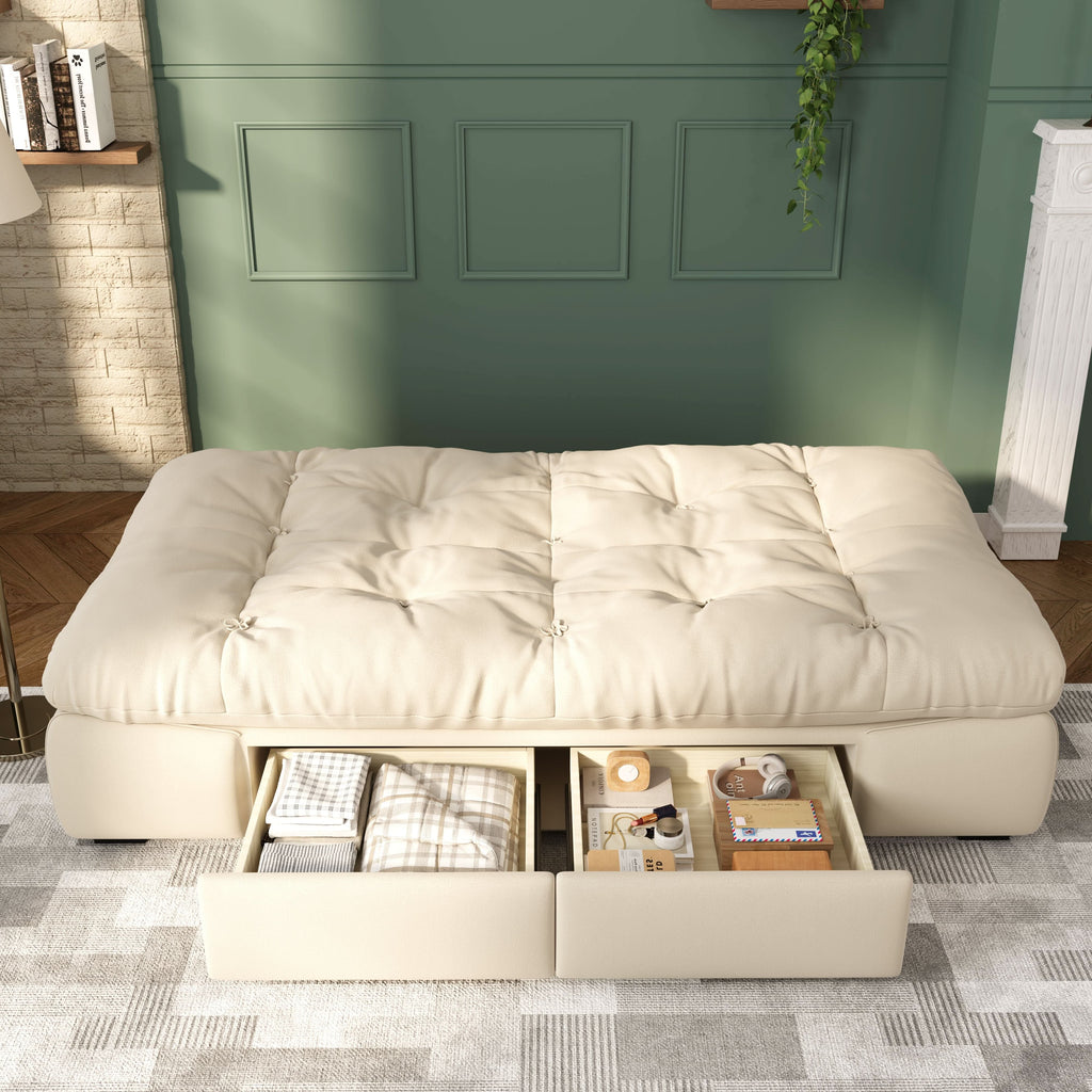 Cottonfy Upgrade Cream Cloud Double Folding Sofa Bed with Storage
