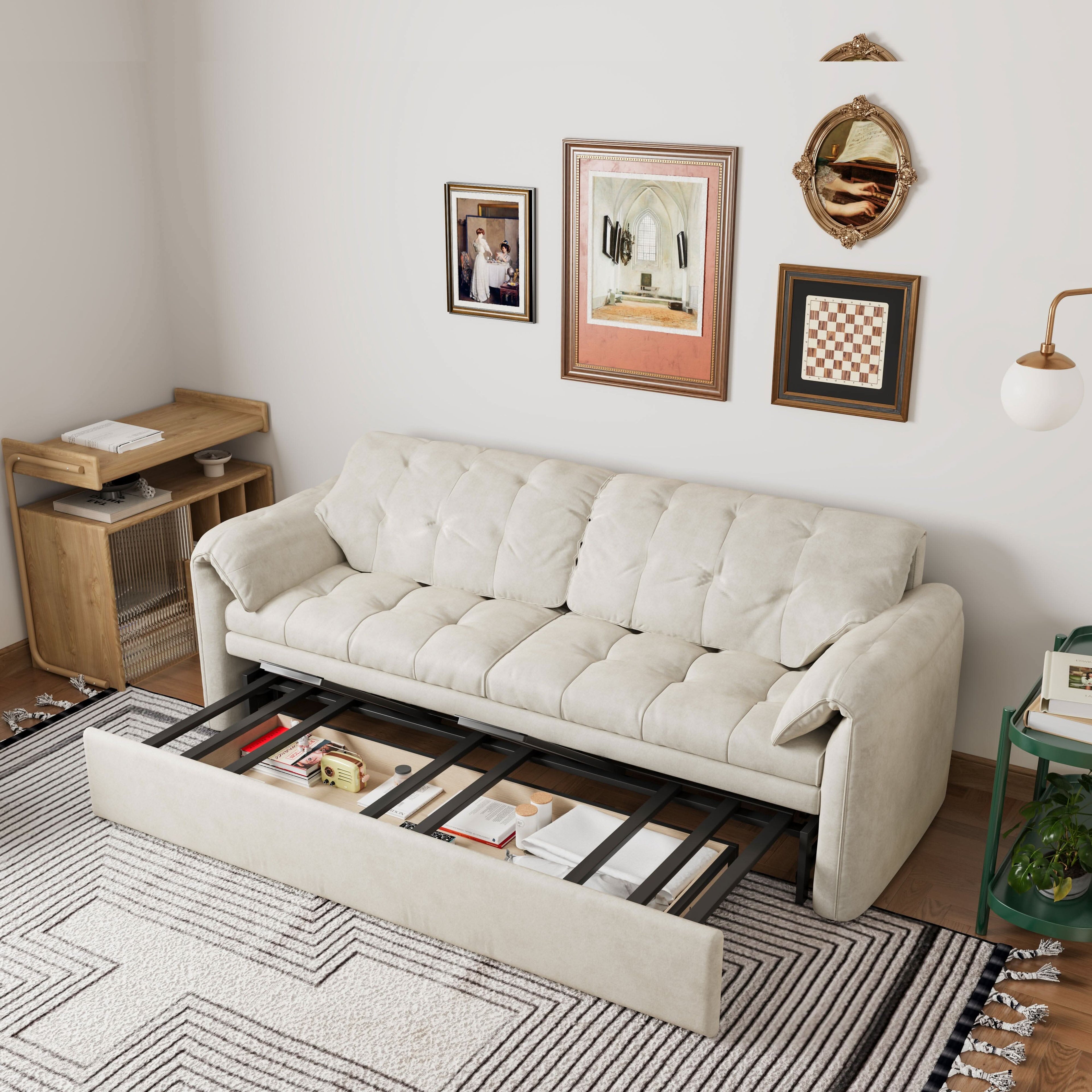 Cottonfy Cloud Elephant Ears Folding Corner Sofa Bed with Storage