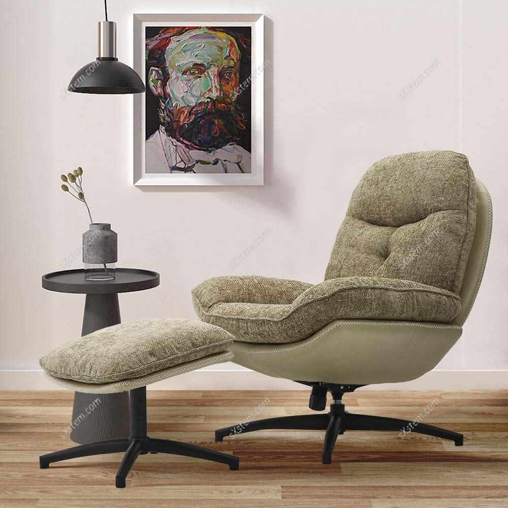 Chenille Lounge Chair with Footstool