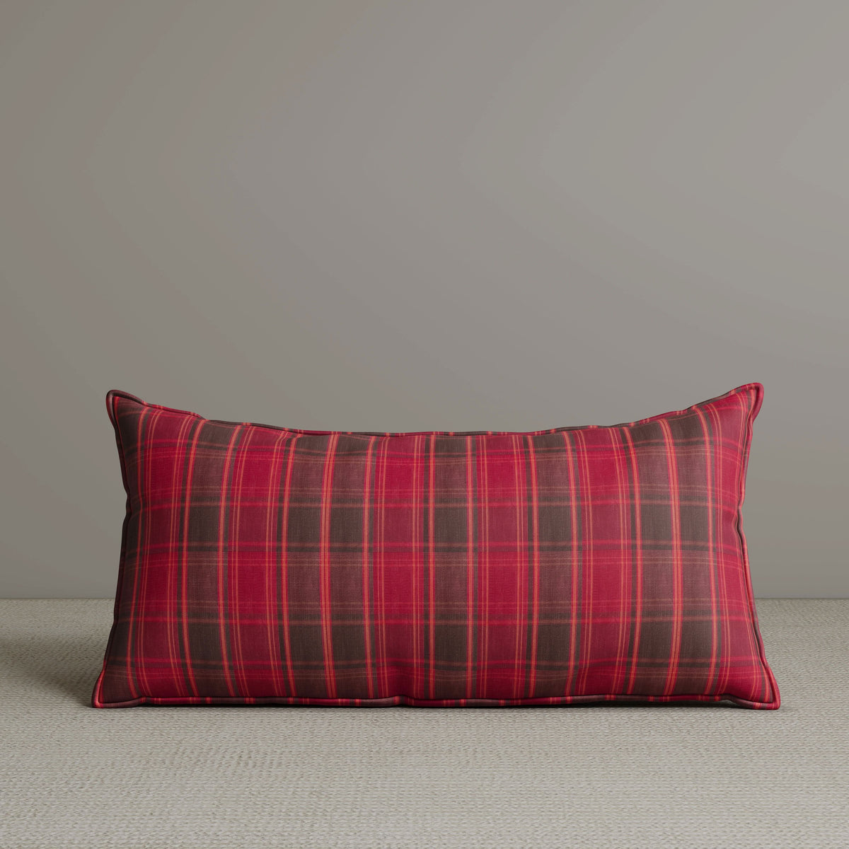 Exclusive Waist Cushion in Garnet Red Checkered Cotton Linen, 56*27*12 CM