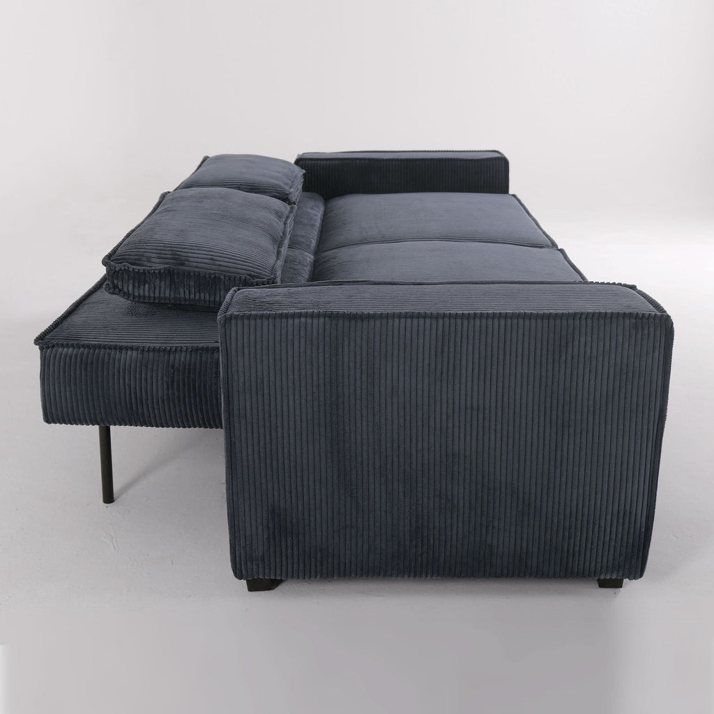 Caramel & Deep Blue Corduroy Sofa Bed with Adjustable Backrest and Spring Coil Support