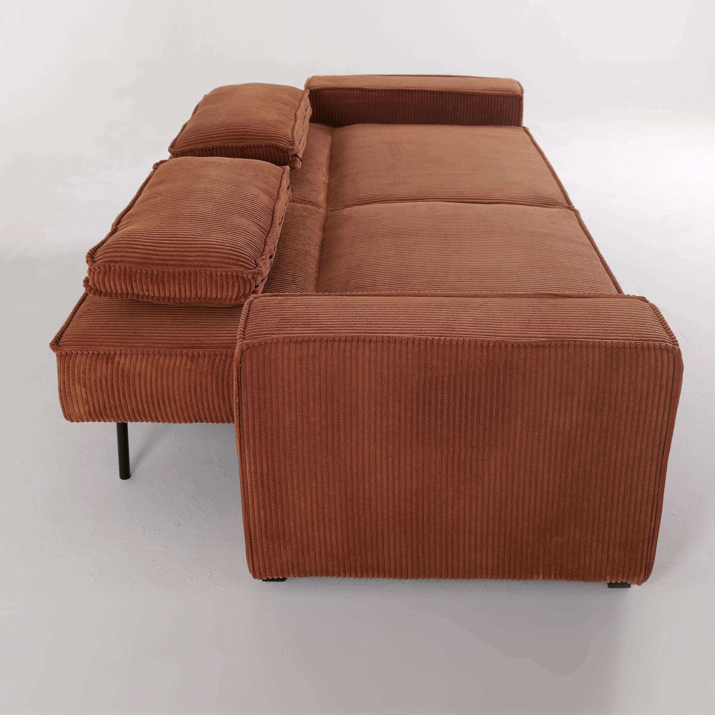 Caramel & Deep Blue Corduroy Sofa Bed with Adjustable Backrest and Spring Coil Support