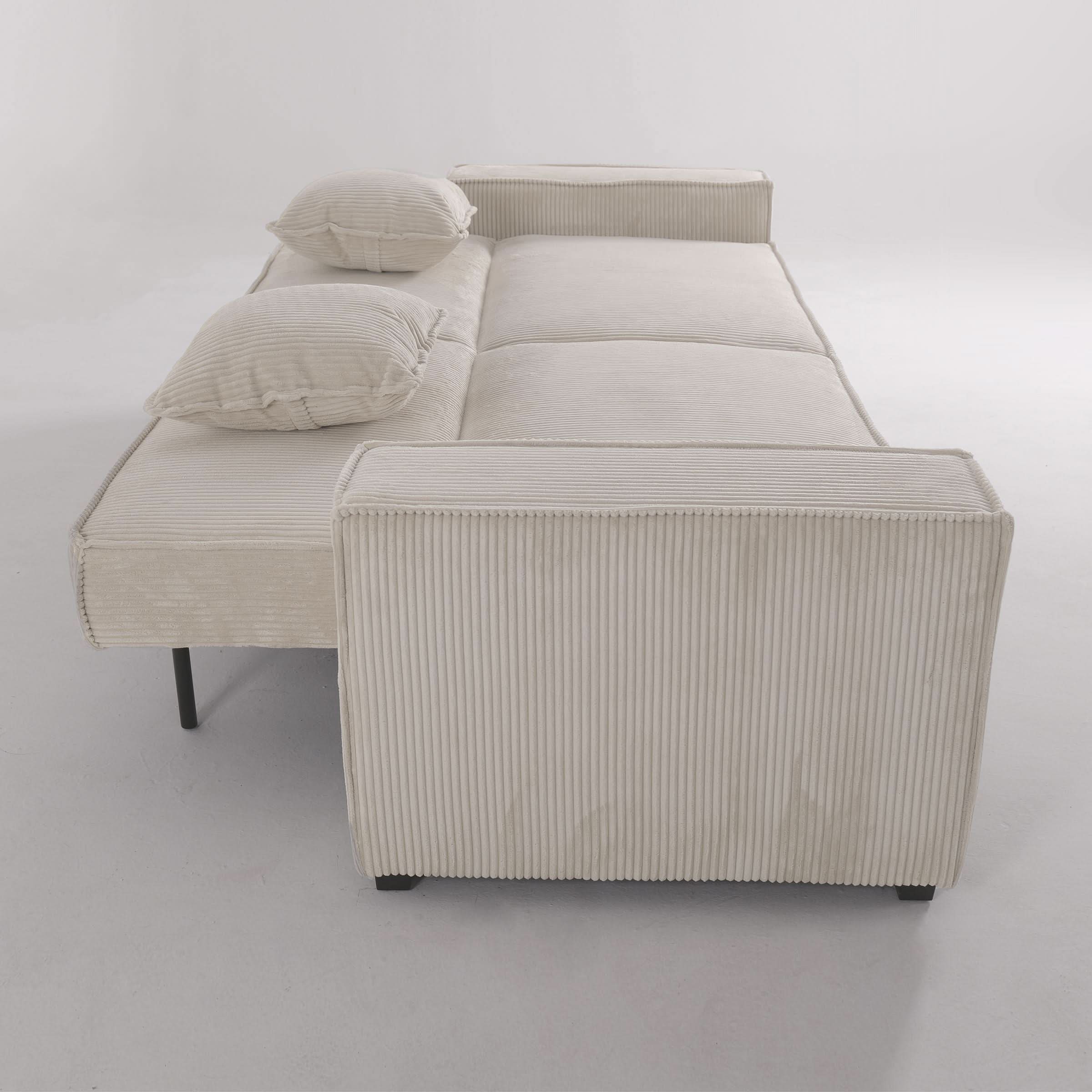 Beige & Grey Corduroy Sofa Bed with Adjustable Backrest and Spring Coil Support