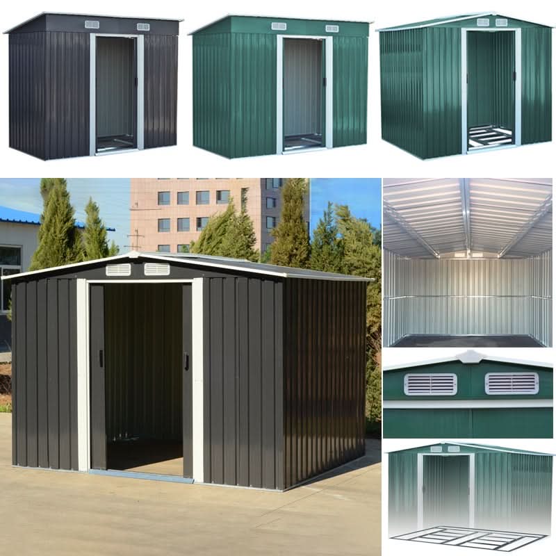 Waterproof 6x8/8x8/10x8/12x10ft Metal Shed with Gable Roof Charcoal Black/Green