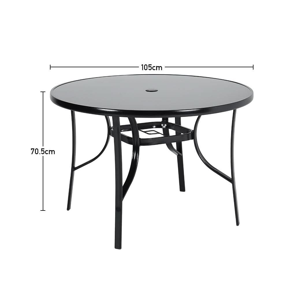 Patio Garden Dining Table with Umbrella Hole Glass Garden Table