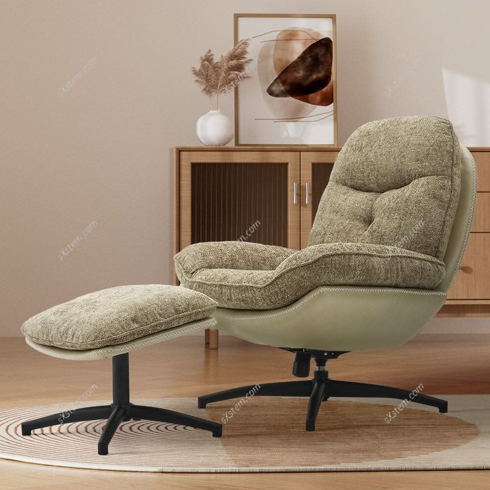 Chenille Lounge Chair with Footstool