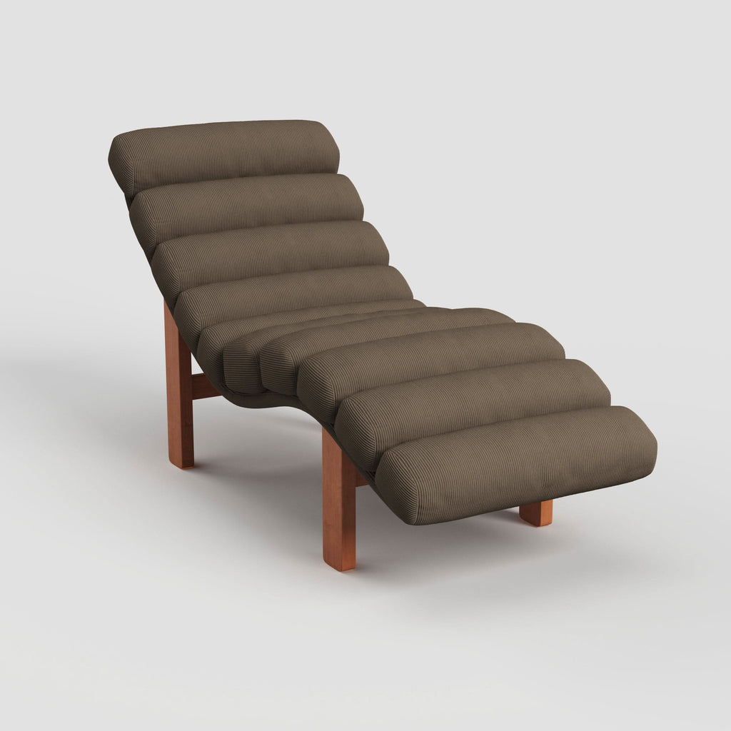 Cottonfy Modern Ergonomic Corduroy Chaise Lounge with Natural Wooden Frame
