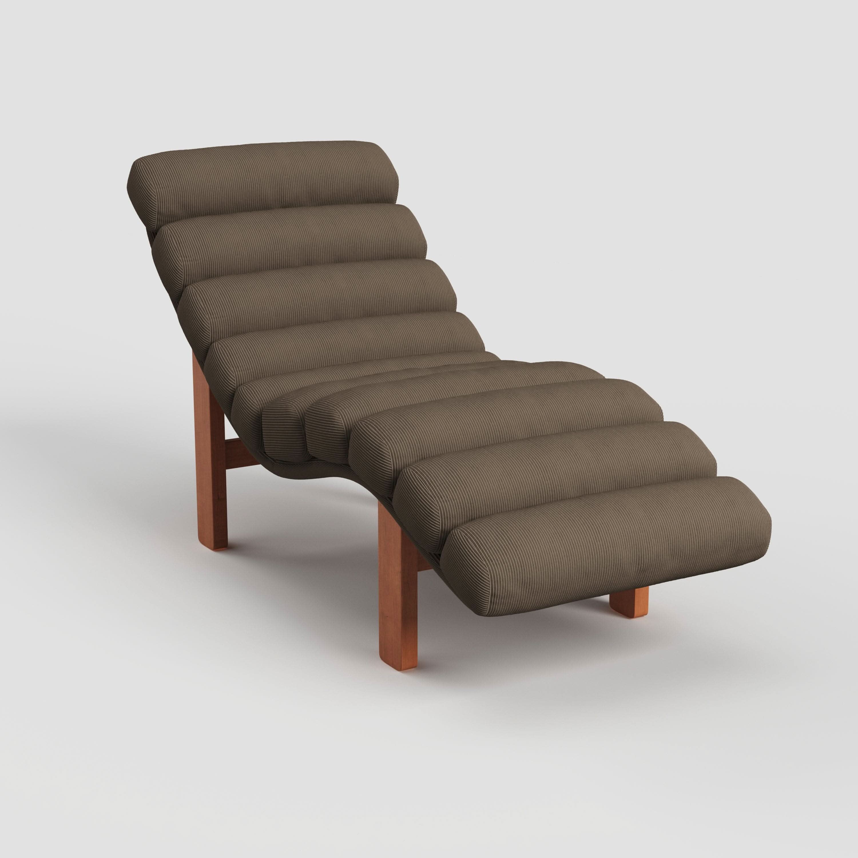 Cottonfy Modern Ergonomic Corduroy Chaise Lounge with Natural Wooden Frame
