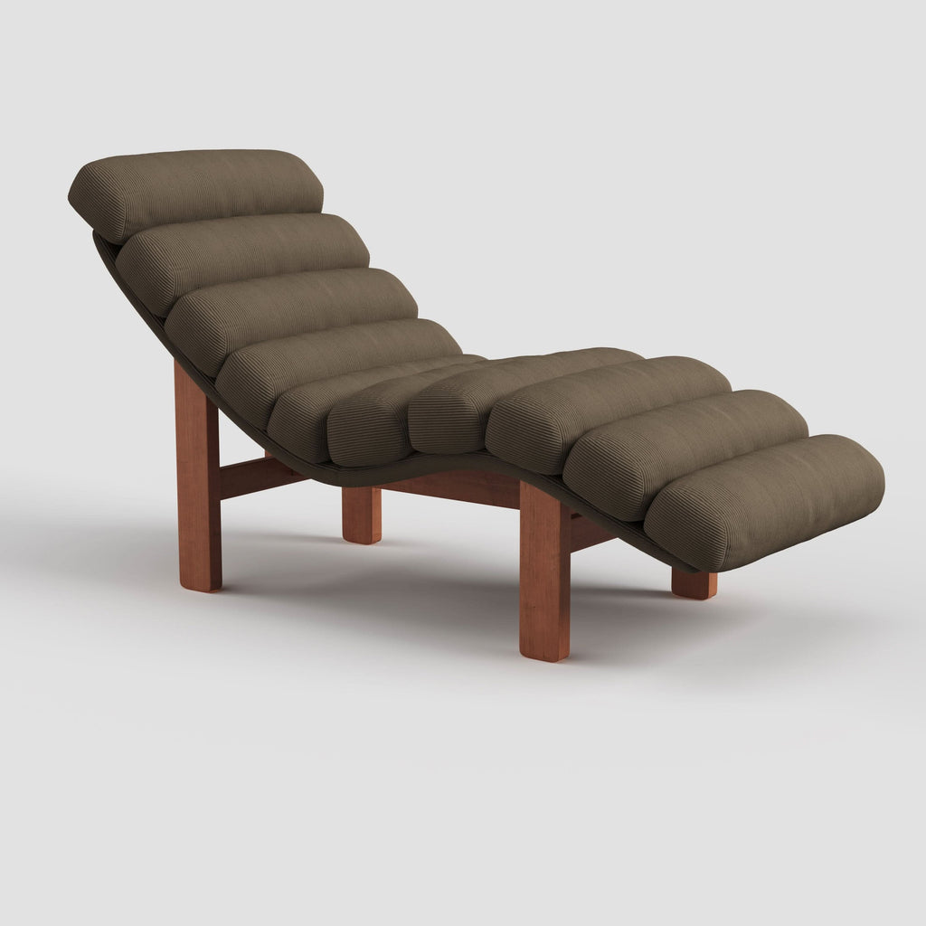 Cottonfy Modern Ergonomic Corduroy Chaise Lounge with Natural Wooden Frame