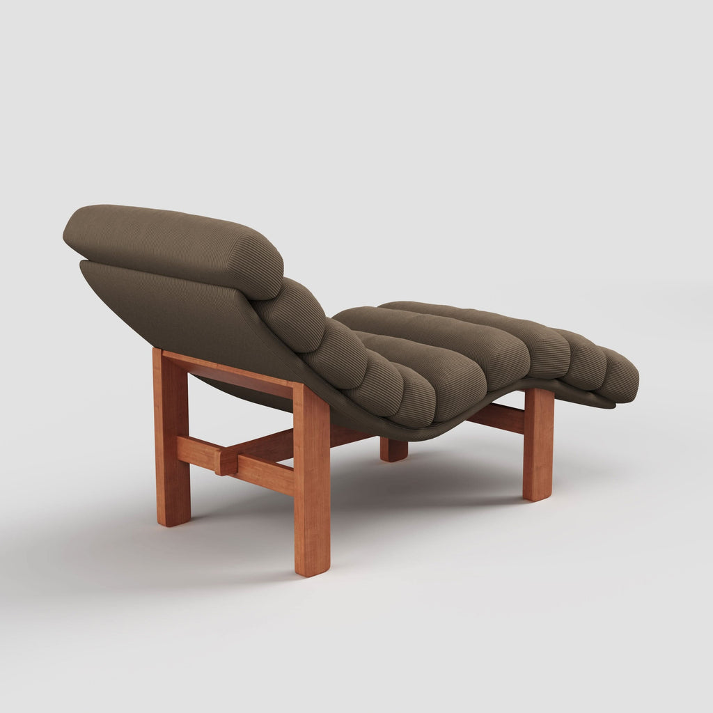 Cottonfy Modern Ergonomic Corduroy Chaise Lounge with Natural Wooden Frame