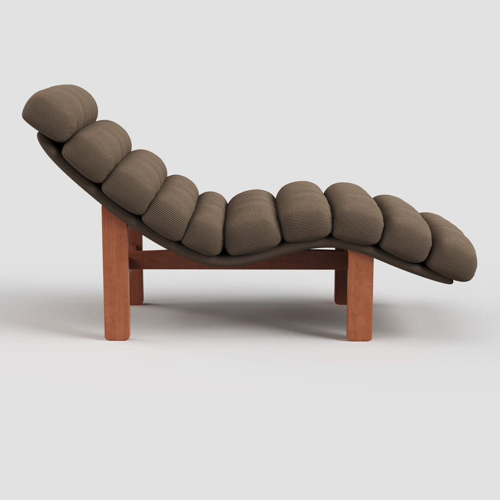 Cottonfy Modern Ergonomic Corduroy Chaise Lounge with Natural Wooden Frame