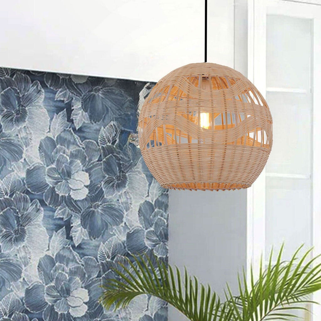 Lightsin Handwoven Rattan Pendant Light – Boho-Chic Ceiling Pendant Light for Dining Rooms, Living Spaces, and Wicker Interior Lighting