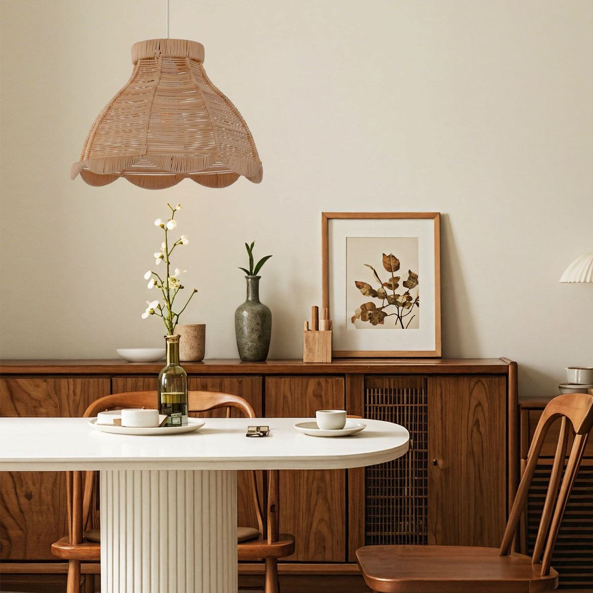 Lightsin Japanese-Inspired Petal Bloom Rattan Woven Pendant Light