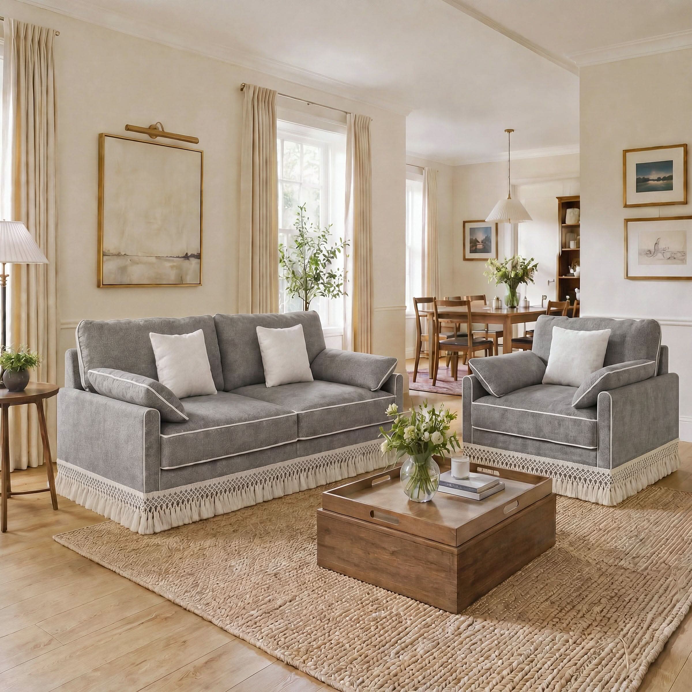 Cotton Linen Detachable Modular Sofa with Fringed Trim