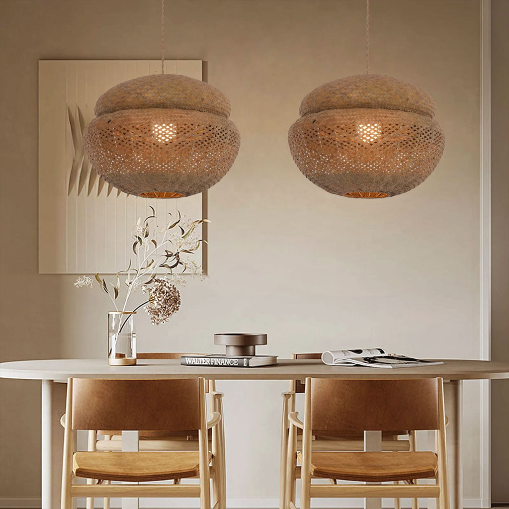 Lightsin Handwoven Natural Bulrush Pendant Ceiling Light with Pot Lid-Inspired Design
