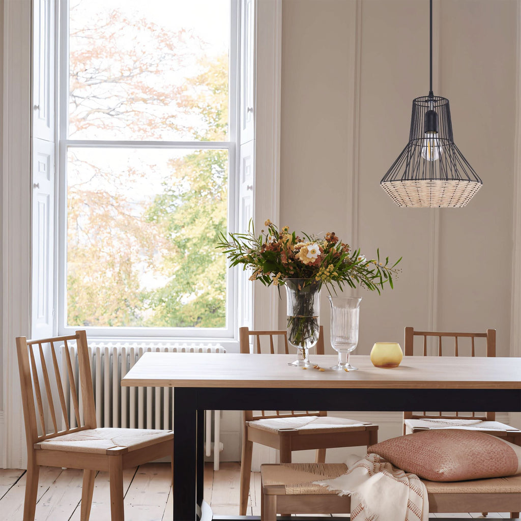 Glyph-Lightsin Geometric Rattan and Iron Pendant Light for Dining, Kitchen, and Living Rooms