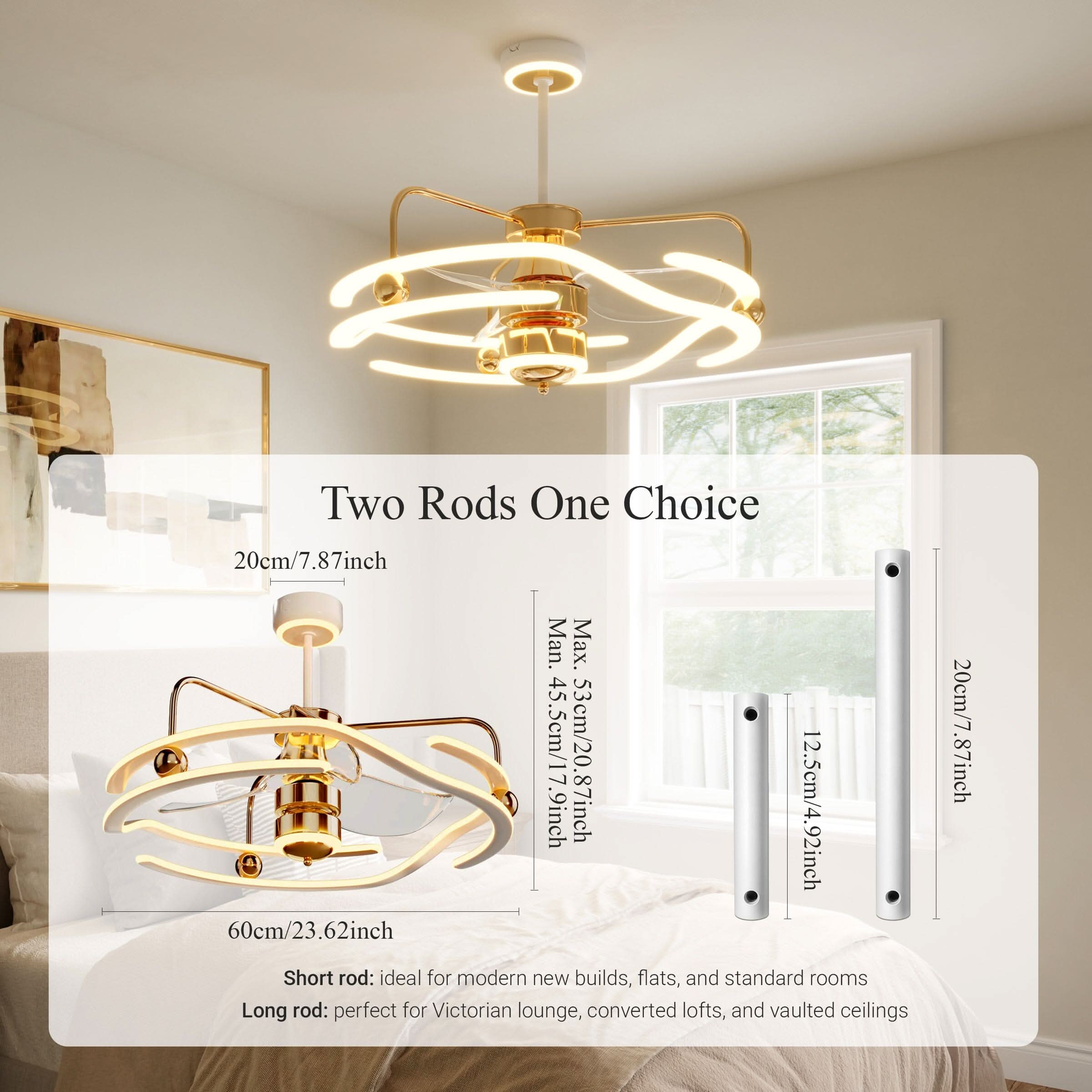 Lightsin Modern Ceiling Fan Light with Remote Control Low-Noise Adjustable Fan Light