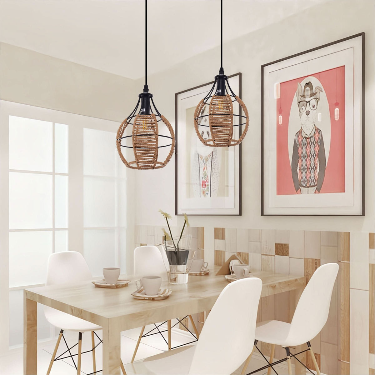 Glyph-Lightsin Woven Paper Rope Pendant Light for Cozy Elegance and Timeless Charm