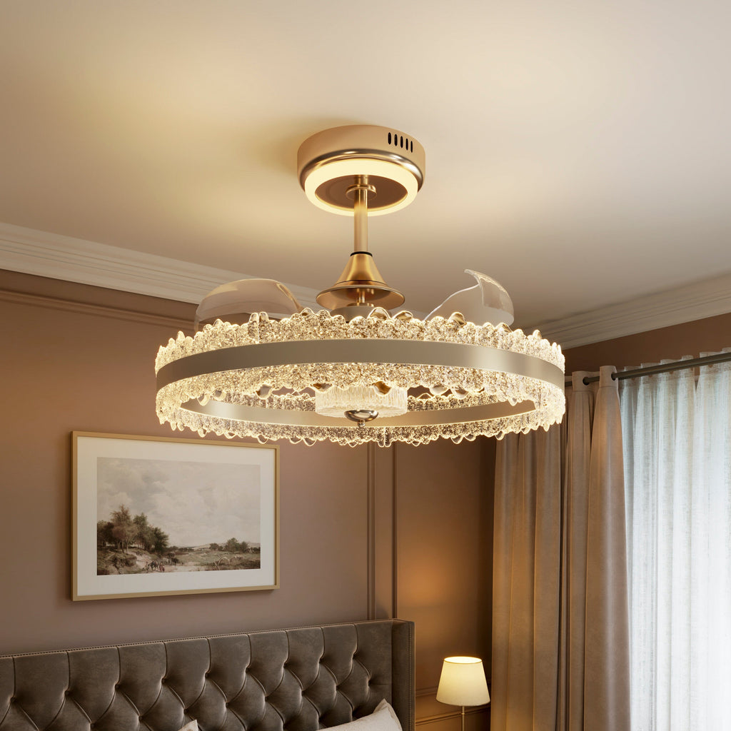 Lightsin Luxury Gold Frame LED Ceiling Fan Light with Retractable Blades