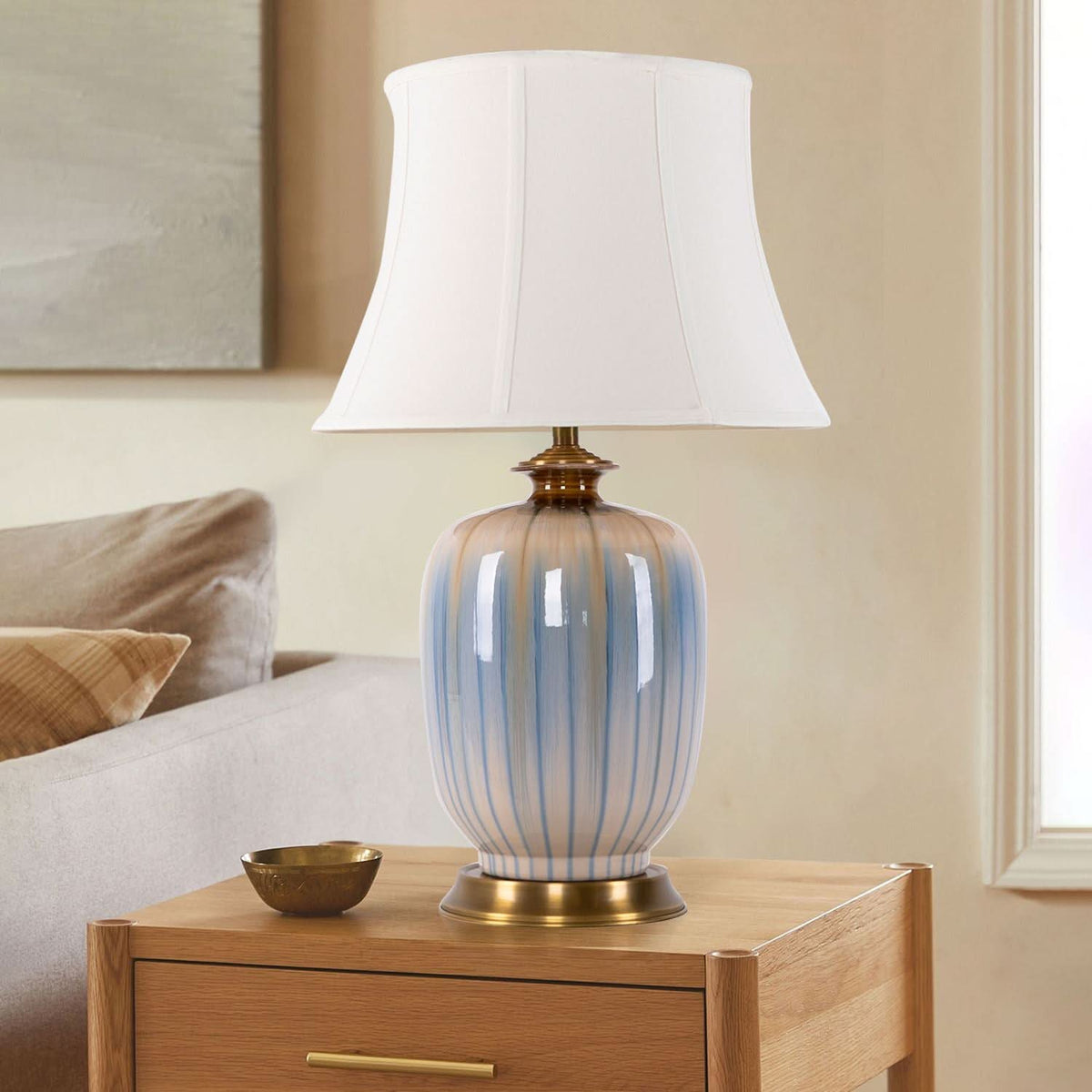 Lightsin Ceramic Table Lamp Artisan Blue Brushed Glaze Decorative Lighting
