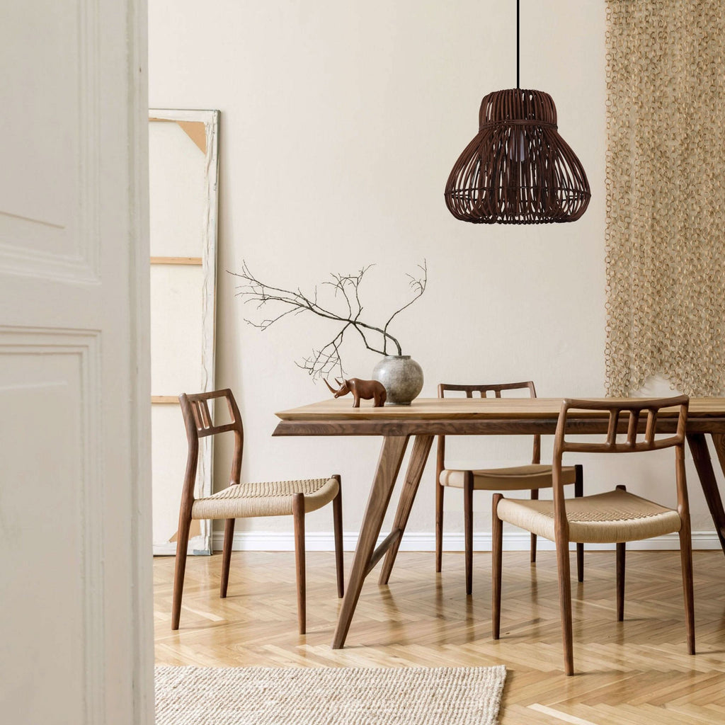 Lightsin Natural Woven Rattan Pendant Light – Handcrafted Rustic Ceiling Light for Dining Rooms, Living Spaces, and Cafés