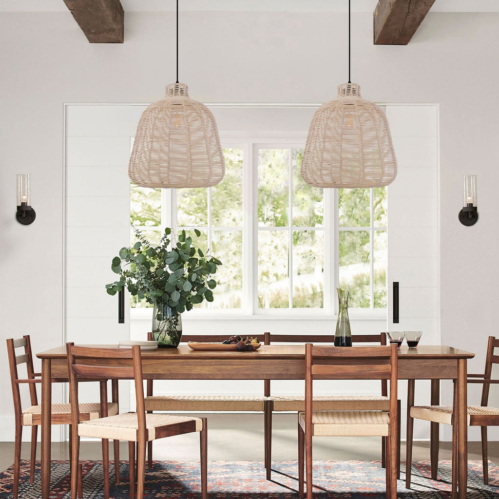 Lightsin Natural Rattan Pendant Light – Handwoven Ceiling Pendant Light for Living Room, Bedroom, and Ambient Boho Interiors