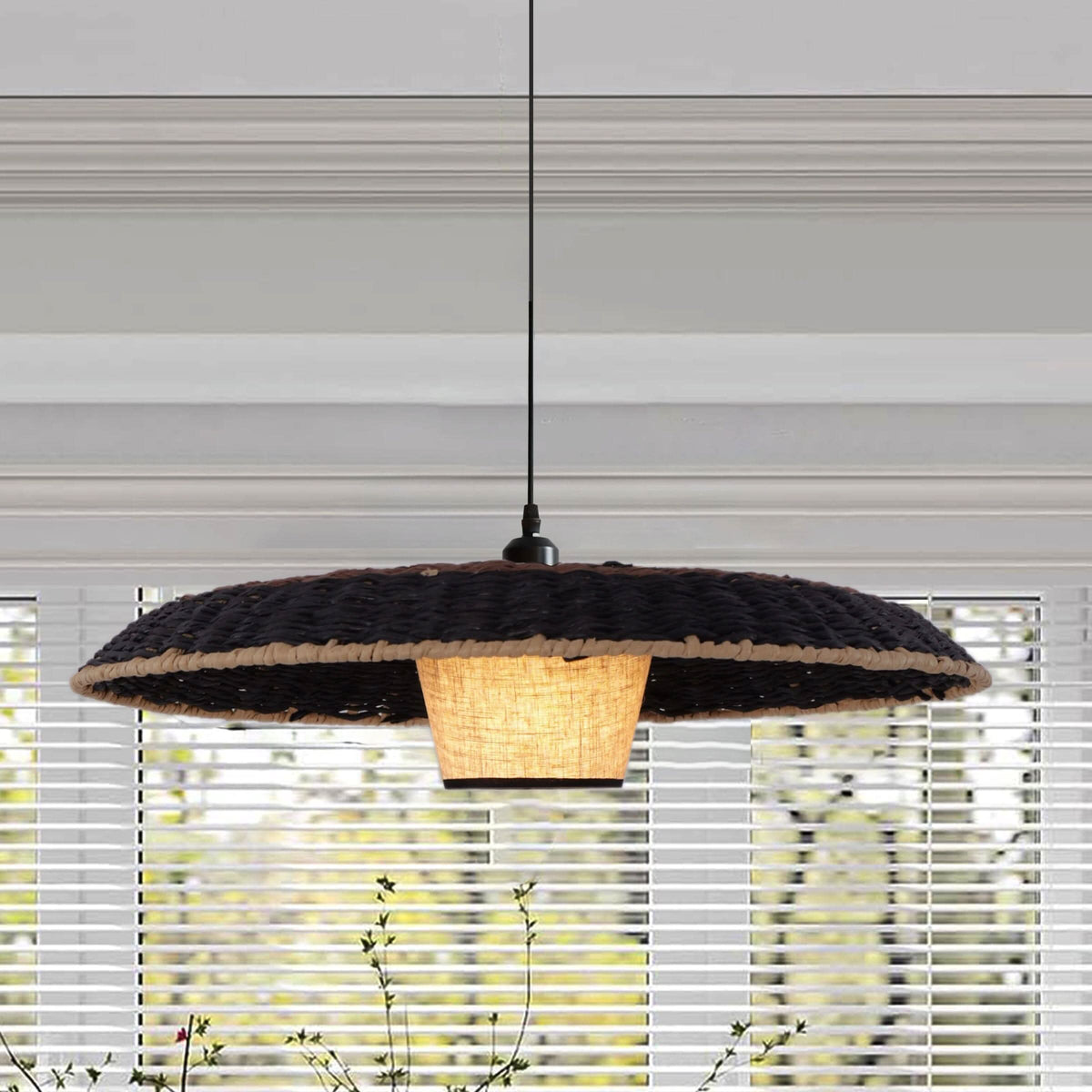 Lightsin Stylish Two-Tone Handwoven Pendant Light Fixture