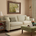 Cottonfy Striped Cotton Linen Blend Rolled Arm Sofa with Soild Wood Bun Feet