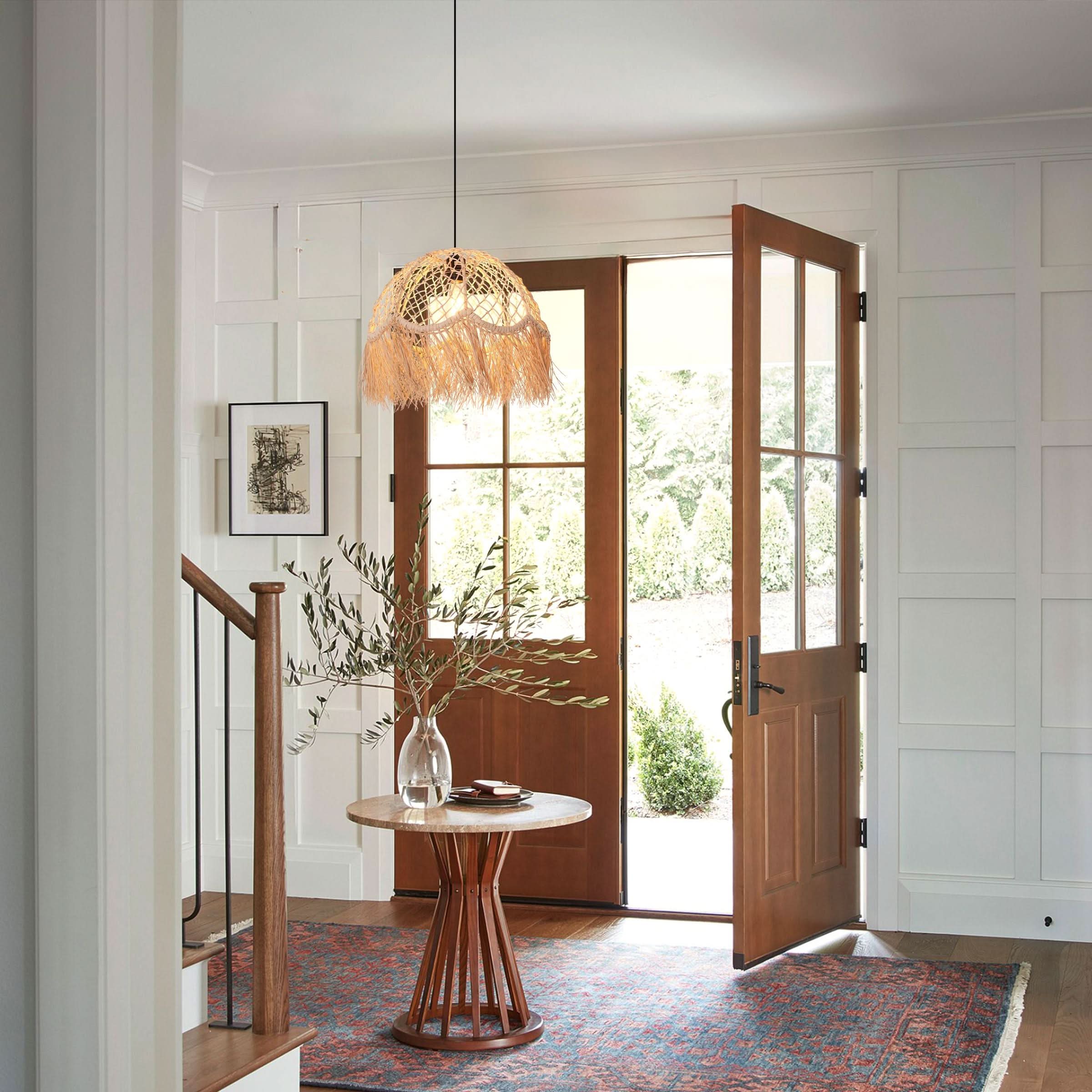 Lightsin Bohemian Woven Rattan Dome Pendant Light for Cozy Interiors