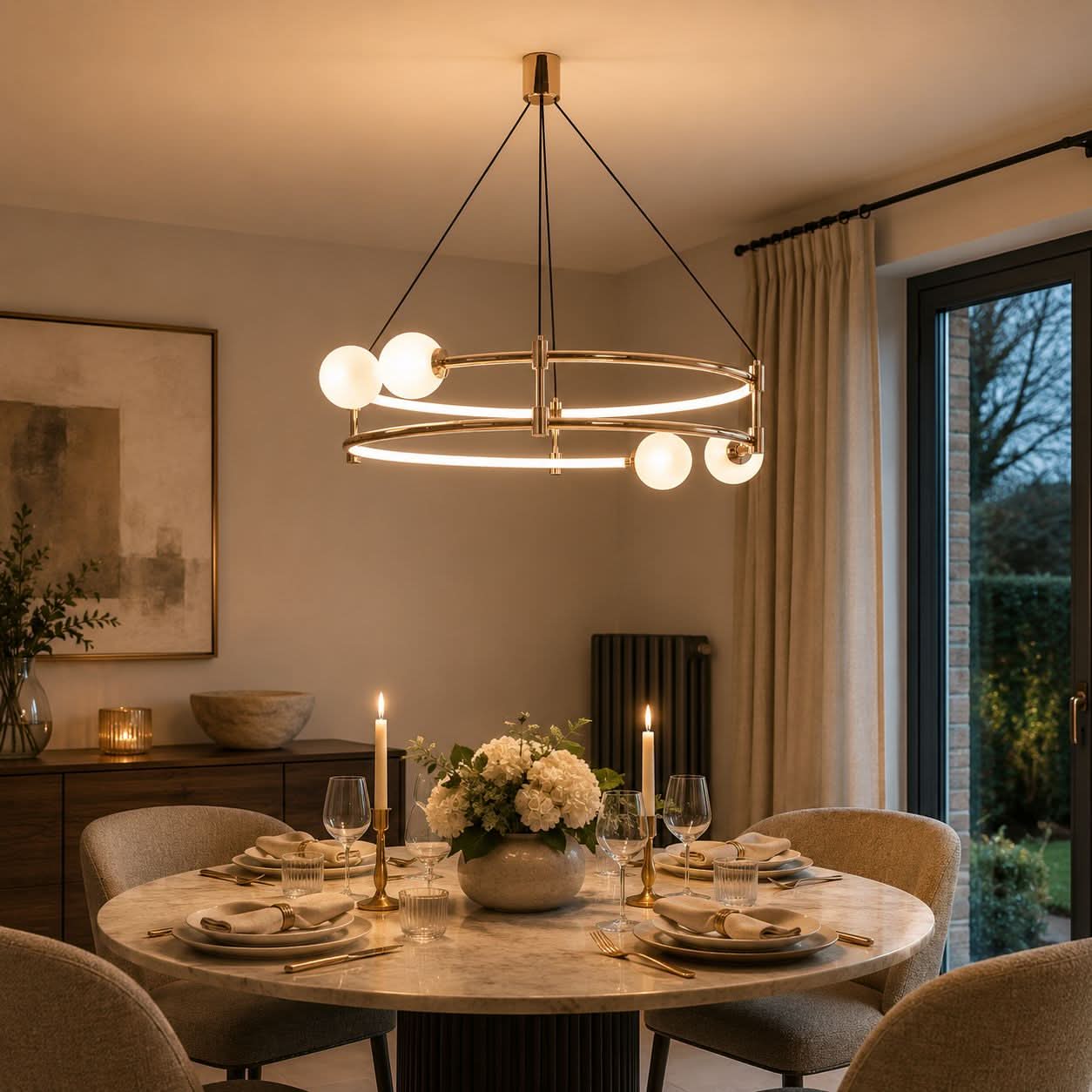 Lightsin Elegant Gold Double-Ring Halo Chandelier with Tri-Color LED Lighting