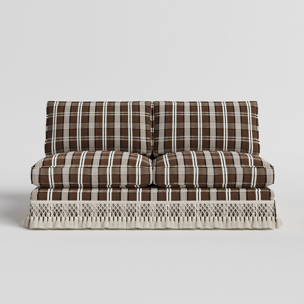 Armless Sofa with Fringed Trim and Removable Covers