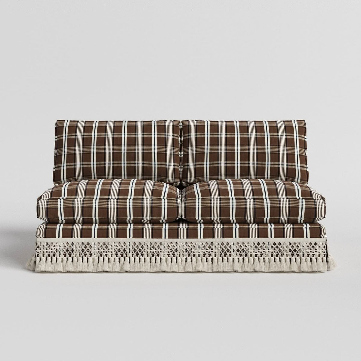 Armless Sofa with Fringed Trim and Removable Covers