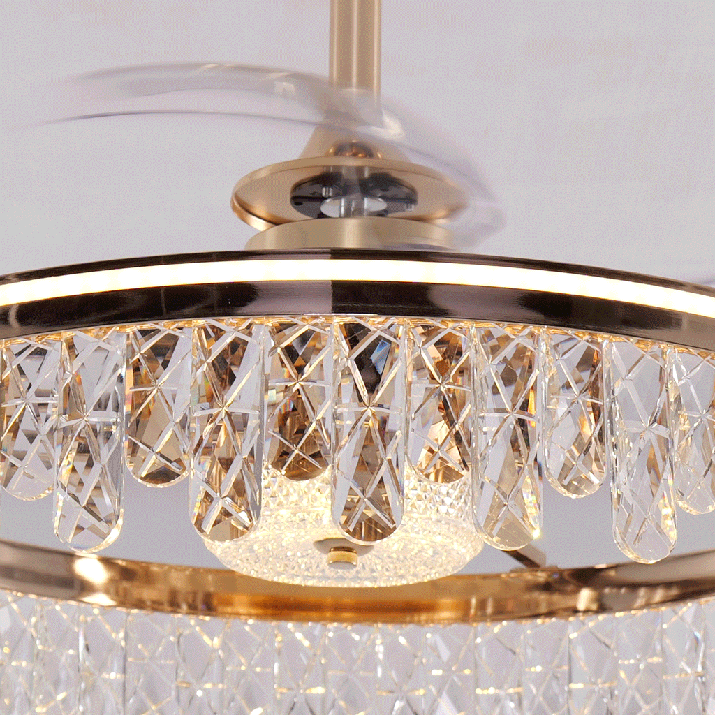 Lightsin 60cm Modern Gold Crystal Ceiling Fan with Light