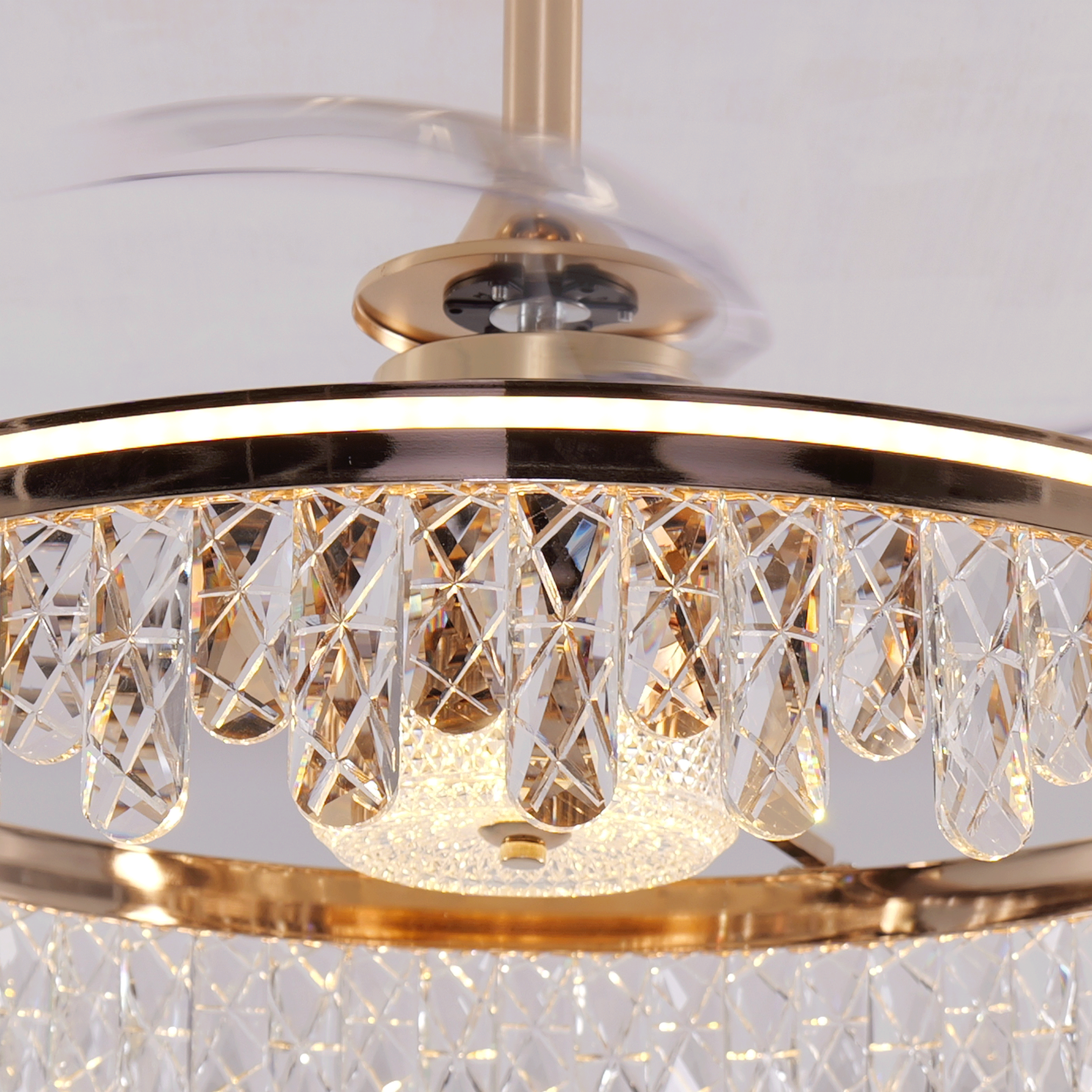 Lightsin 60cm Modern Gold Crystal Ceiling Fan with Light