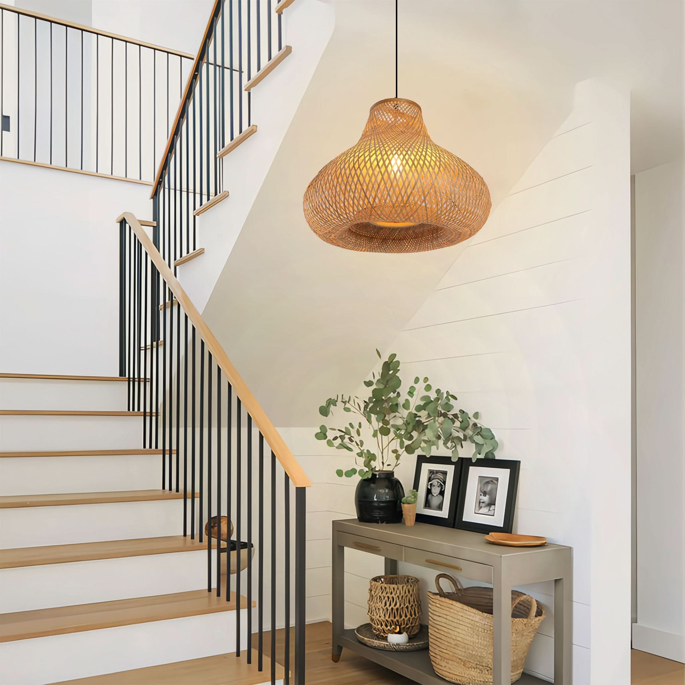 Lightsin Gourd Bamboo Pendant Light – Handwoven Eco-Friendly Ceiling Light for Living Room & Kitchen Decor