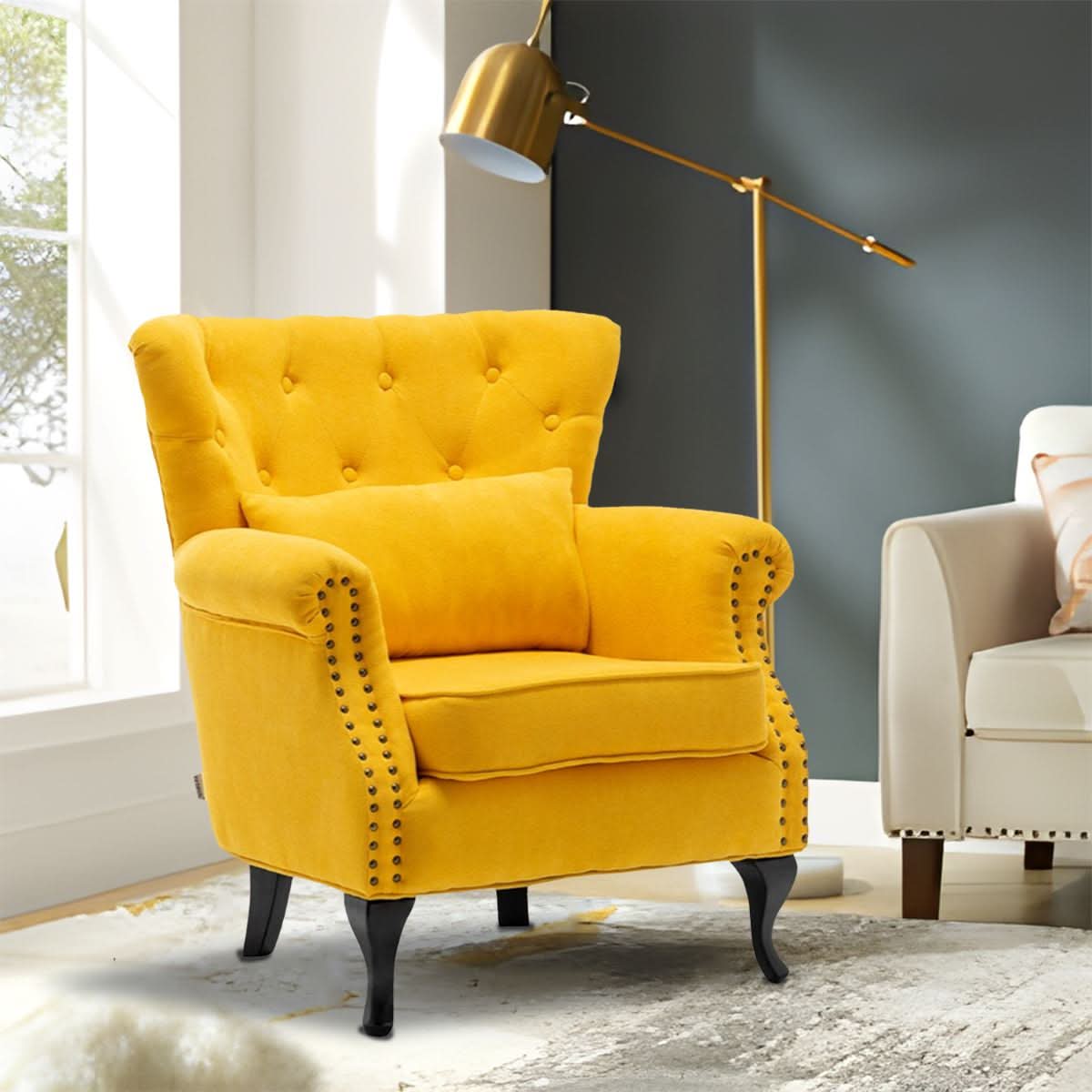 Linen Upholstery Wingback Chair With Cushion
