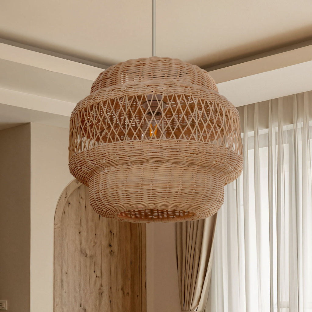 Lightsin Hollow Weave Rattan Pendant Light for Living Room, Dining Room & Bedroom