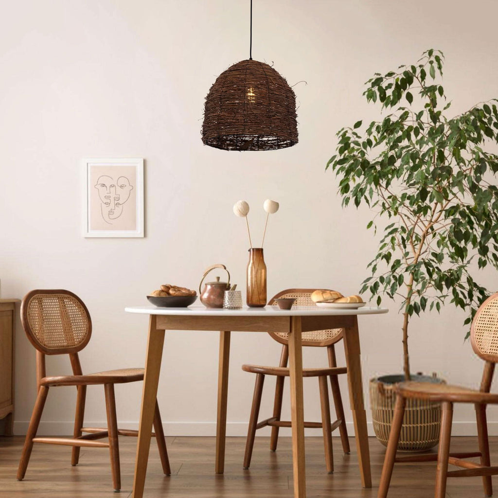 Lightsin Rustic Woven Rattan Dome Pendant Light for Cozy Interiors