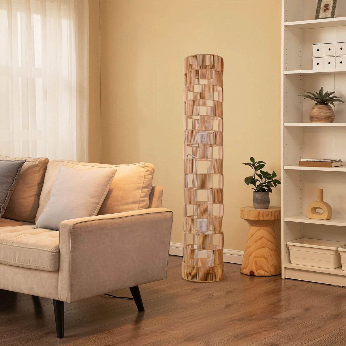 Lightsin Minimalist Square Hollow Rattan Floor Lamp