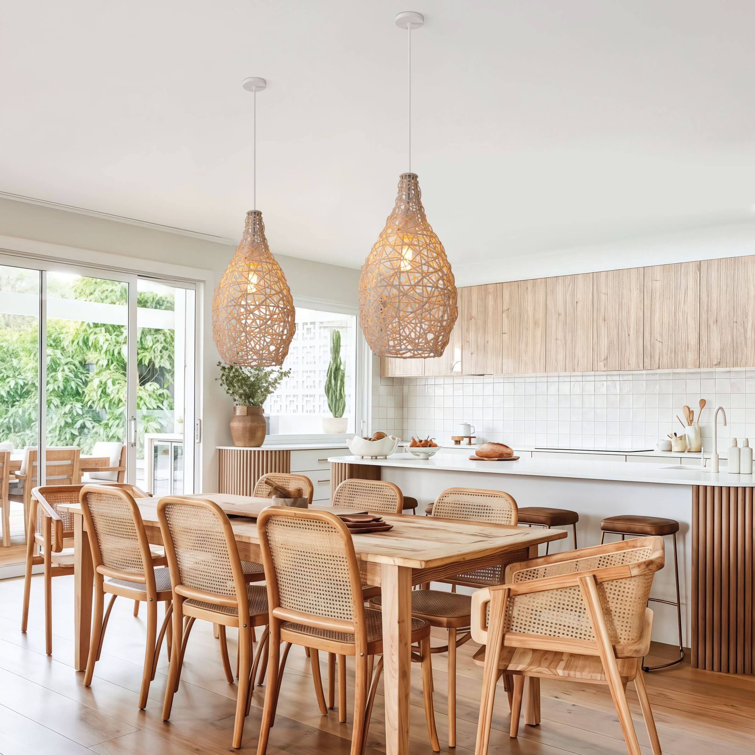 Lightsin Natural Rattan and Bamboo Pendant Light with Iron Frame
