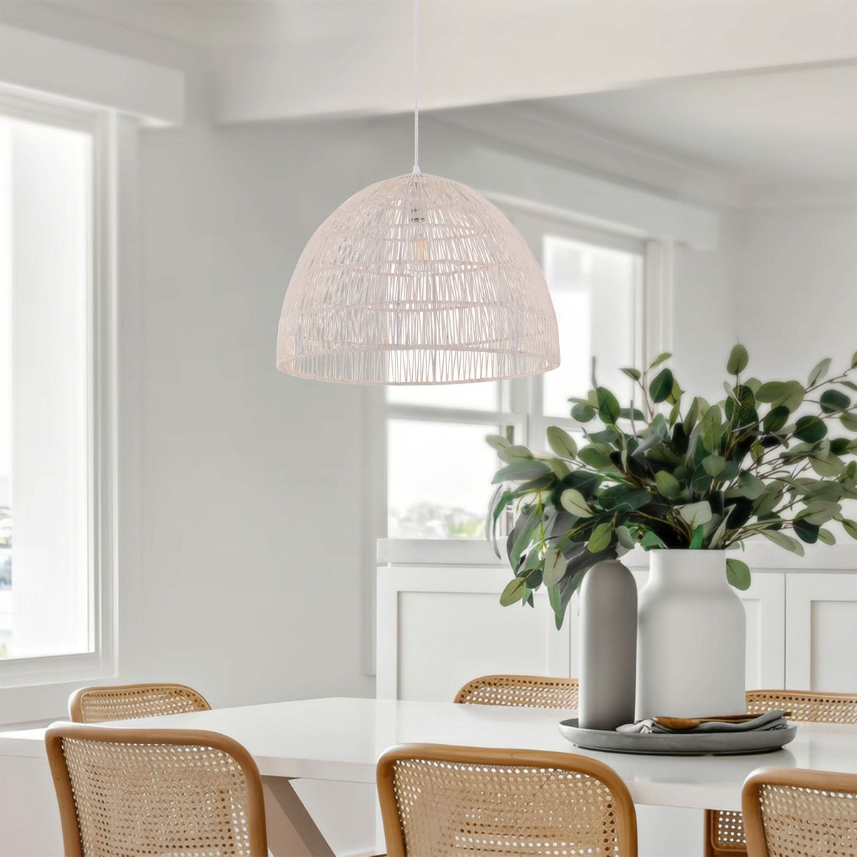 Lightsin Cella-Handwoven Paper Rope Dome Pendant Light – Eco-Friendly Ceiling Pendant Light with Iron Frame for Kitchen Island, Dining Room, or Living Room Lighting