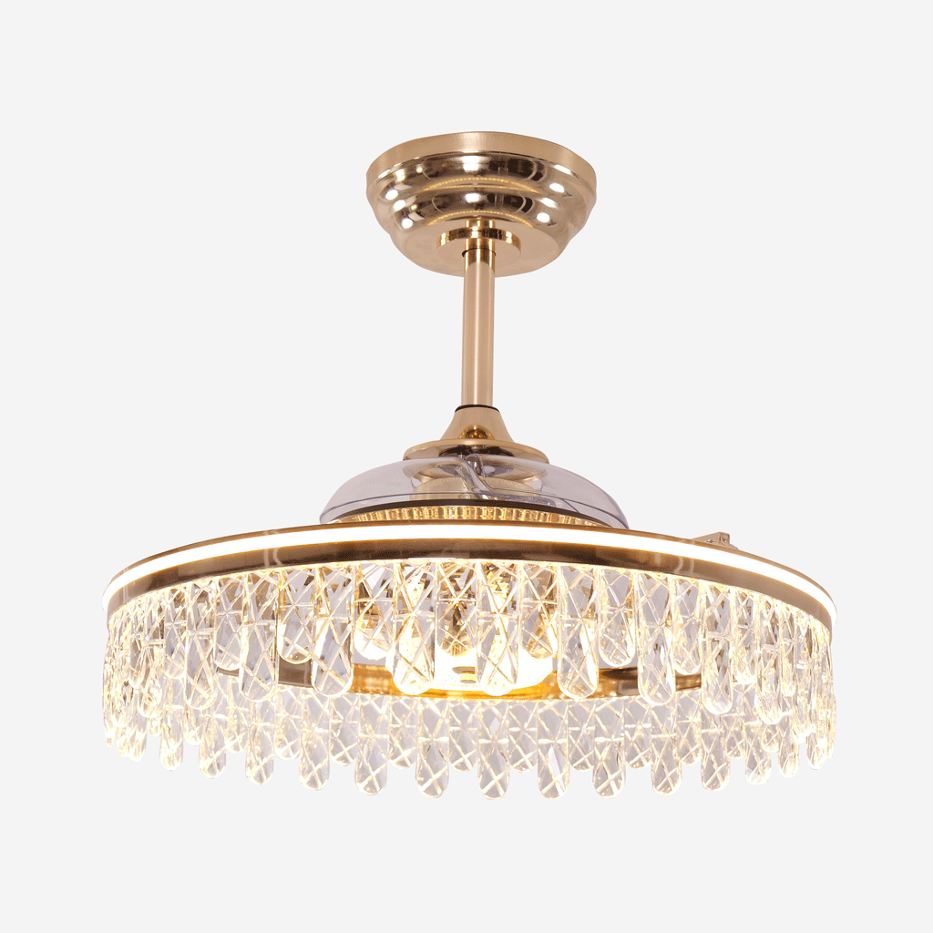 Lightsin 60cm Modern Gold Crystal Ceiling Fan with Light