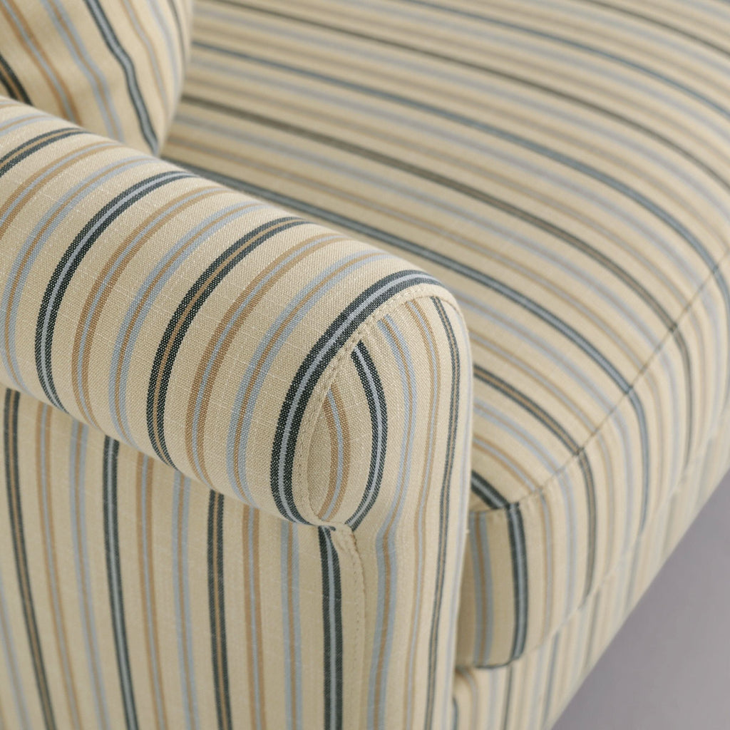 Cottonfy Striped Cotton Linen Blend Rolled Arm Sofa with Soild Wood Bun Feet