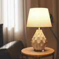 Lightsin 3D Pure White Polygonal Textured Ceramic Table Lamp with Fabric Shade