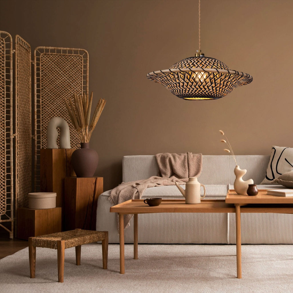 Lightsin Handcrafted Bamboo Pendant Light – Black Accents & Eco-Friendly Design for Cozy Spaces